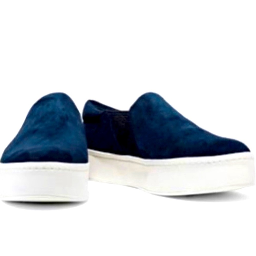 Vince navy blue suede platform slip ons